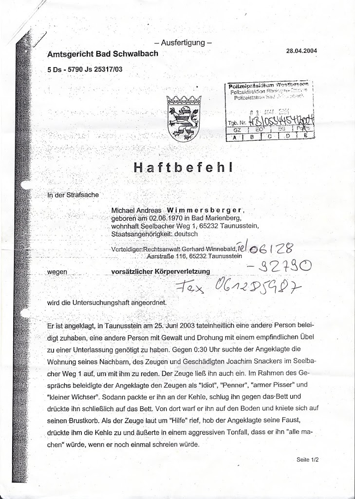 Scheinverfahren: AG Bad Schwalbach und LG Wiesbaden gegen Michael Wimmersberger