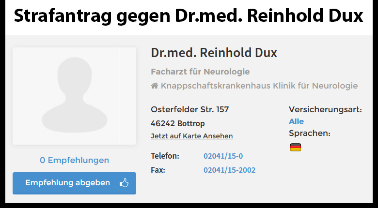 Strafantrag Dr.med. Reinhold Dux